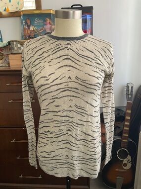 Rebecca Taylor Cream and Black Animal-Print Long Sleeve Sweater S